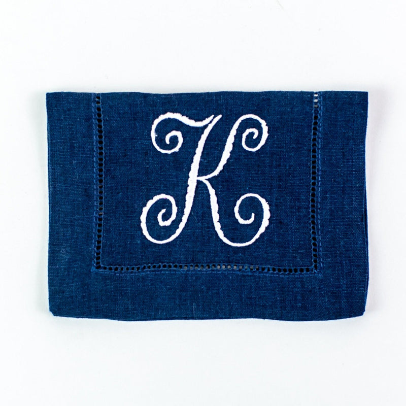 Monogrammed Festival Rectangular Linen Cocktail Napkins - Navy