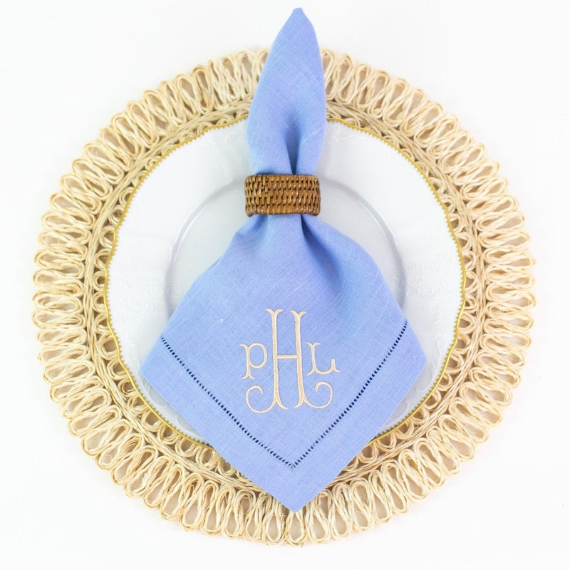 Monogrammed Festival Linen Dinner Napkins - Bluebell