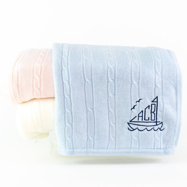 Cashmere-like Cable Knit Baby Blanket - Monogrammed - Available in Assorted Colors