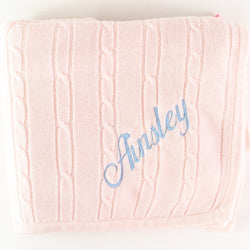 Cashmere-like Cable Knit Baby Blanket - PinkMonogrammed - 