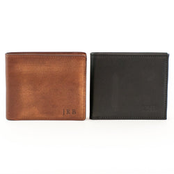 Vachetta Leather Bi-Fold Wallet - Brown or Black - with Monogram