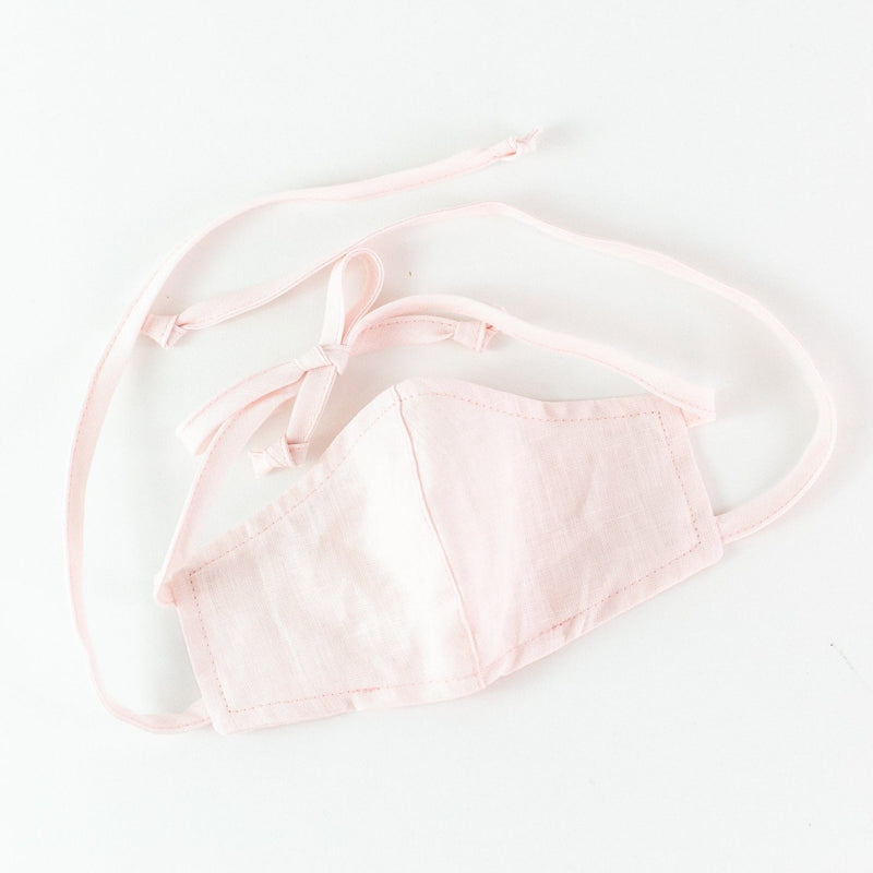 Child's Linen Face Mask with Ties - Light Pink
