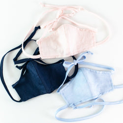 Child's Linen Face Mask with Ties - Available in Navy, Pink, Light Blue
