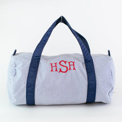 Personalized Children's Duffle Bag - Navy Seersucker