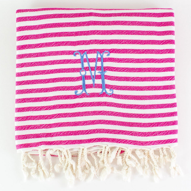 Candy Stripe Turkish Beach Towel - Cranberry - Monogrammed