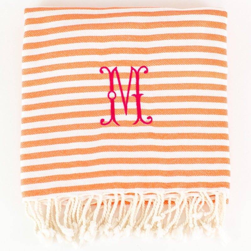 Candy Stripe Turkish Beach Towel - Orange - Monogrammed