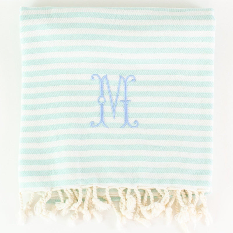 Candy Stripe Turkish Beach Towel - Mint - Monogrammed