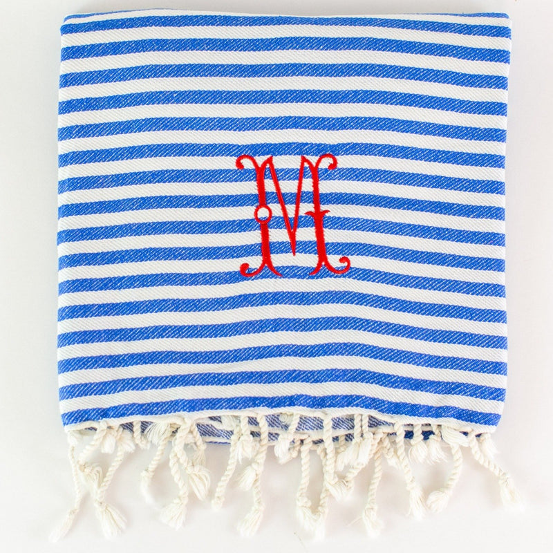Candy Stripe Turkish Beach Towel - Blueberry - Monogrammed