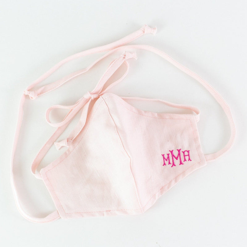 Linen Face Mask, Adult, Ties, Double Layer, Light Pink, Monogrammed