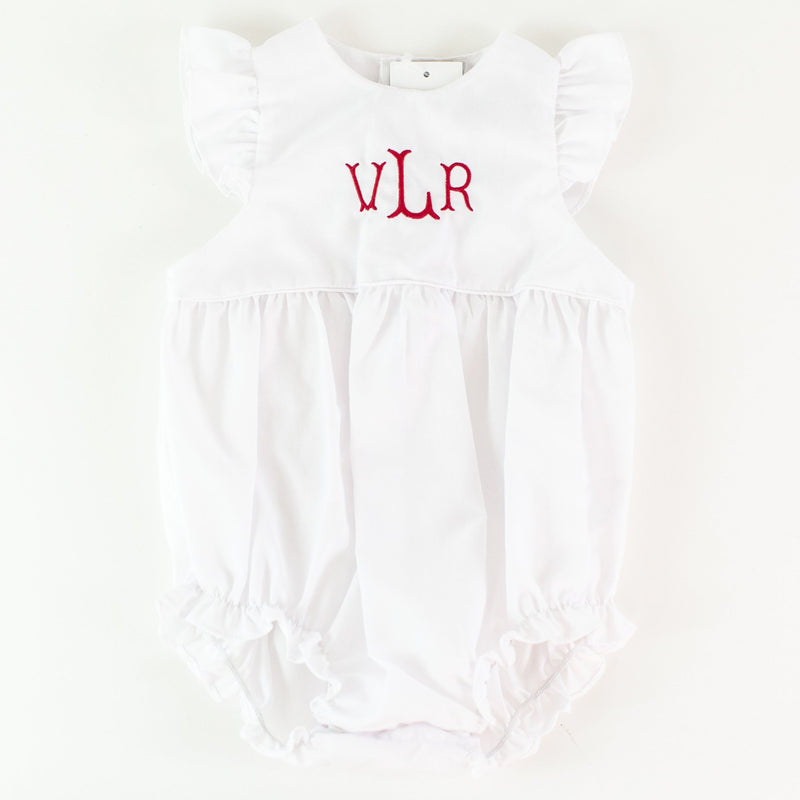 Monogrammed White Ruffle Bubble