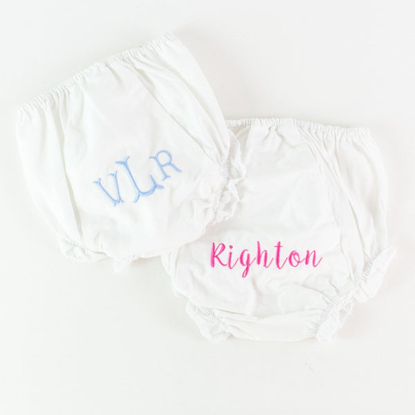 Monogrammed White Ruffle Bloomers