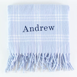Monogrammed Flannel Check Baby Blanket - Blue and White