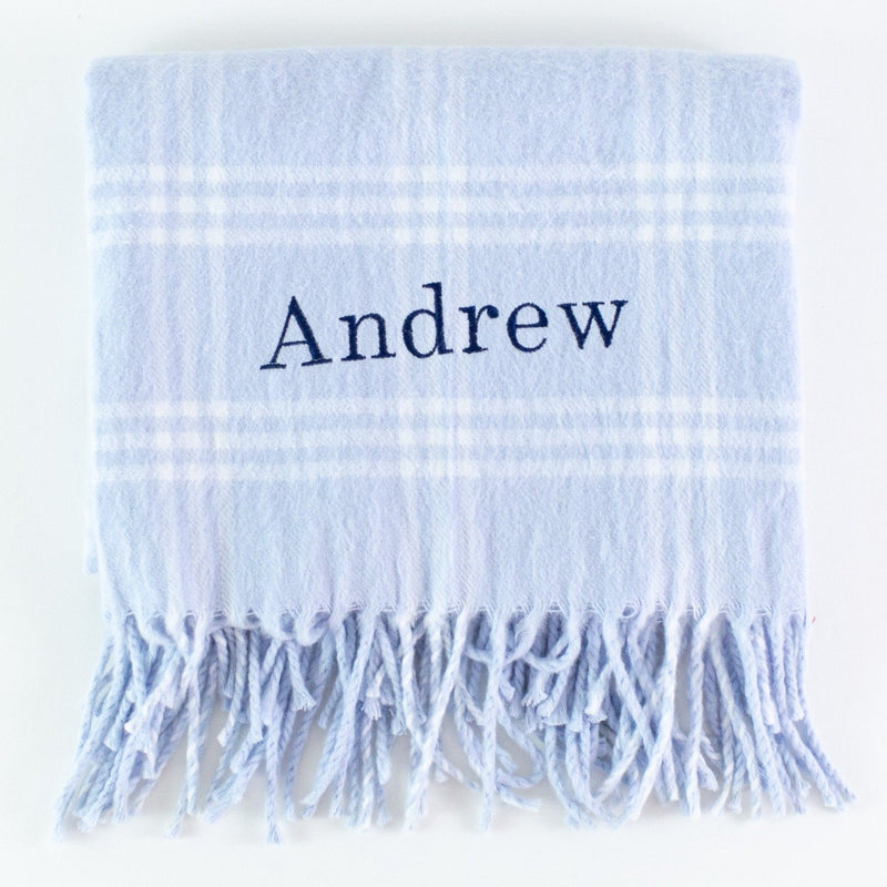 Monogrammed Flannel Check Baby Blanket - Blue and White