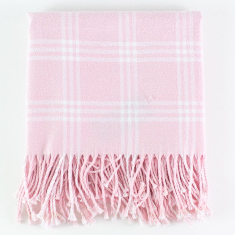 Monogrammed Flannel Check Baby Blanket - Pink and White
