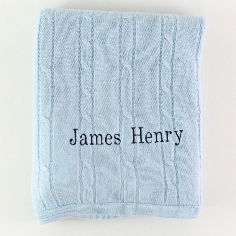Cashmere-like Cable Knit Baby Blanket - Monogrammed - Blue