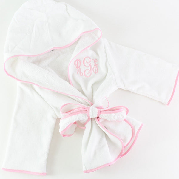Children's Hooded Terry Cloth Monogrammed Bathrobe - Pink Trim
