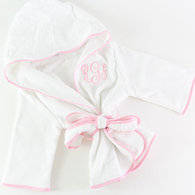 Children's Hooded Terry Cloth Monogrammed Bathrobe - Pink Trim