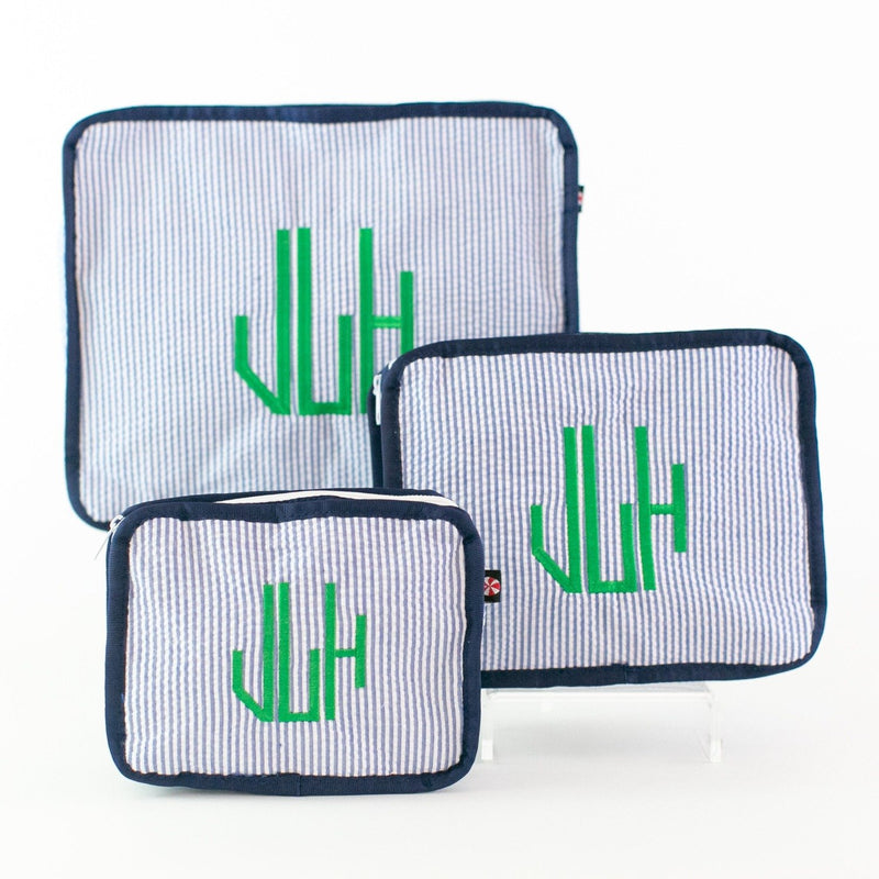 3-piece Stacking Set, Seersucker, Monogrammed, Navy