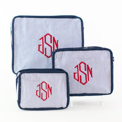 3-piece Stacking Set, Seersucker, Monogrammed, Navy