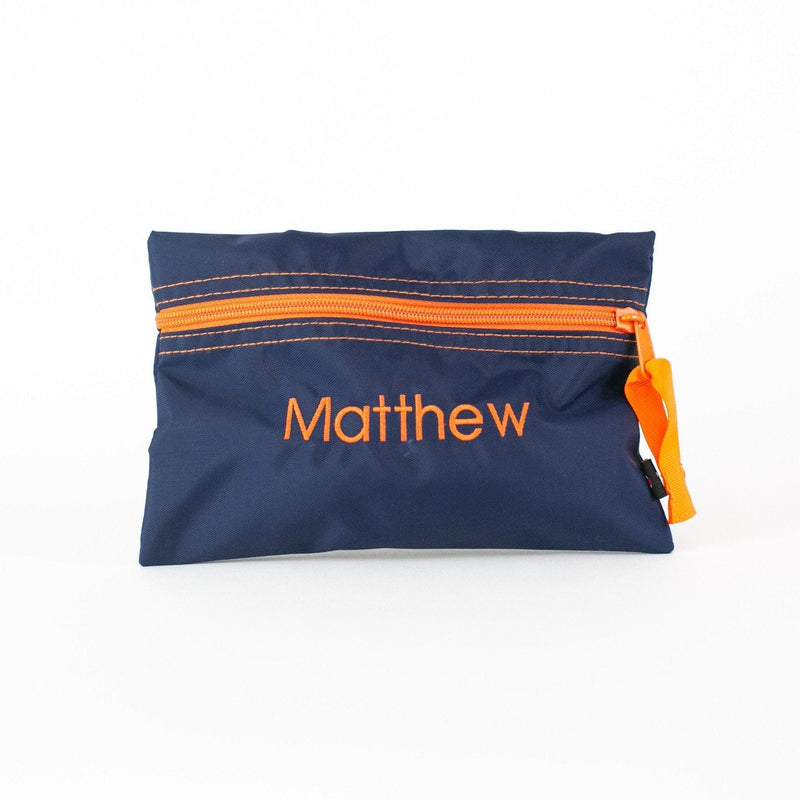 Personalized or Monogrammed Flat Zip Pouch - Navy & Orange