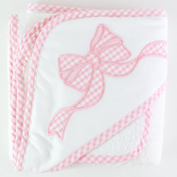 Applique Hooded Towel and Washcloth Set - Pink Bow