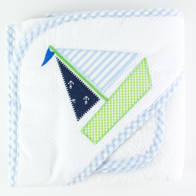 Applique Hooded Towel and Washcloth Set - Sailboat