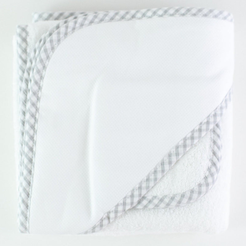 Monogrammed Gingham Hooded Towel & Washcloth Set - Gray