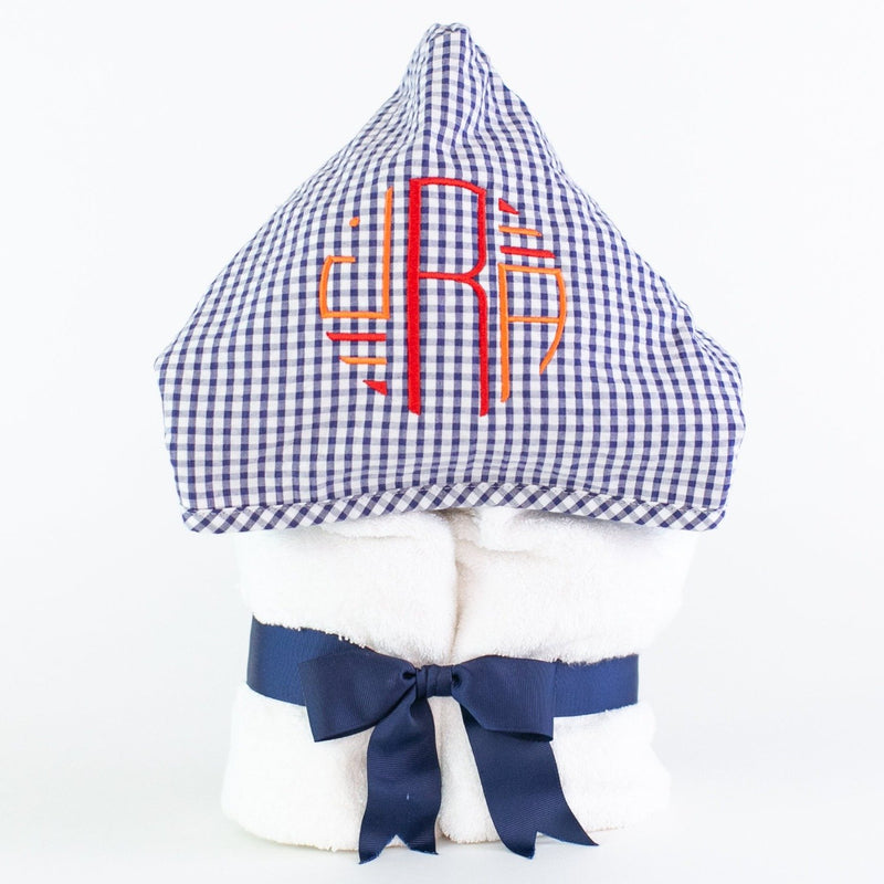 Large Hooded Towel - Monogrammed - Navy Gingham