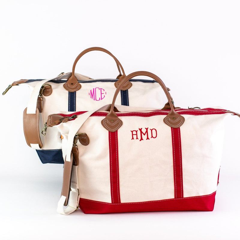 Canvas Weekender Duffel - Navy and Red - Monogrammed