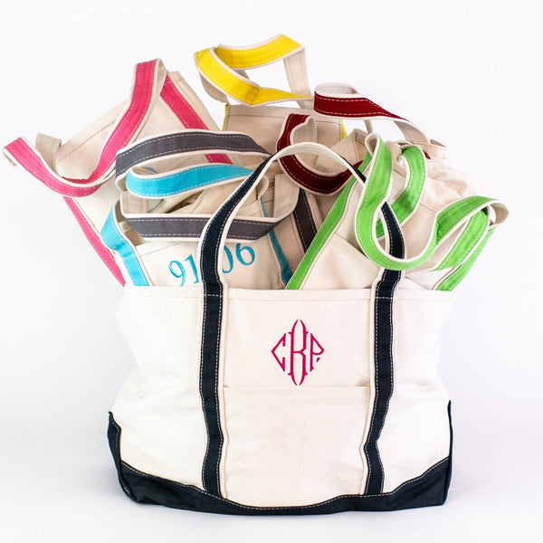 Hand Painted Monogram Boat Tote Canvas Tote