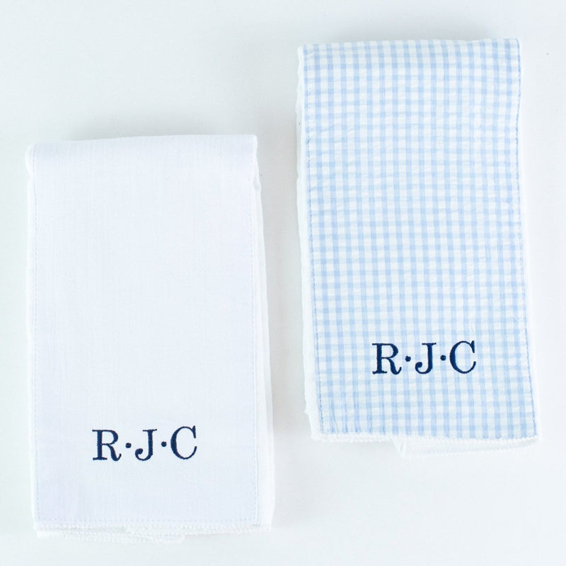 Monogrammed Burp Pad Set - White and Blue