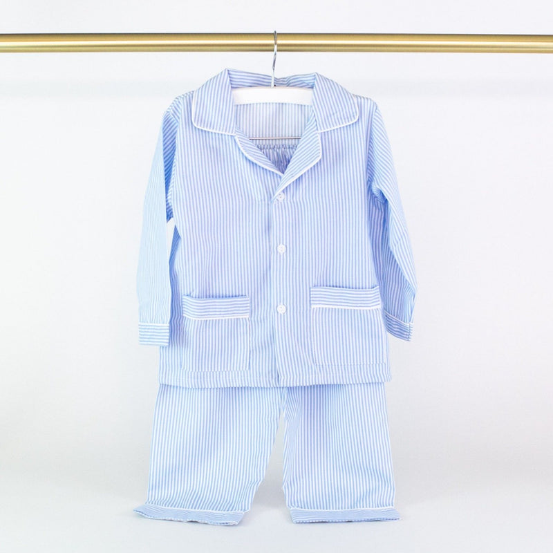 Monogram Blue Seersucker Pajama Set
