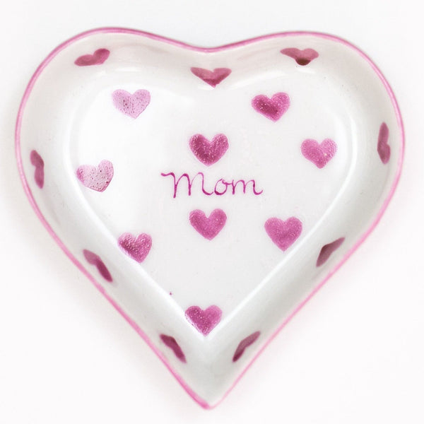 Hand painted porcelain Mom heart dish