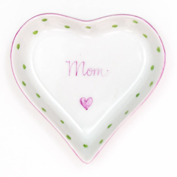 Hand painted porcelain Mom heart dish