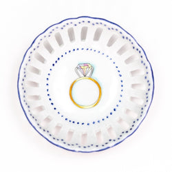 Hand painted porcelain ring dish - blue engagement