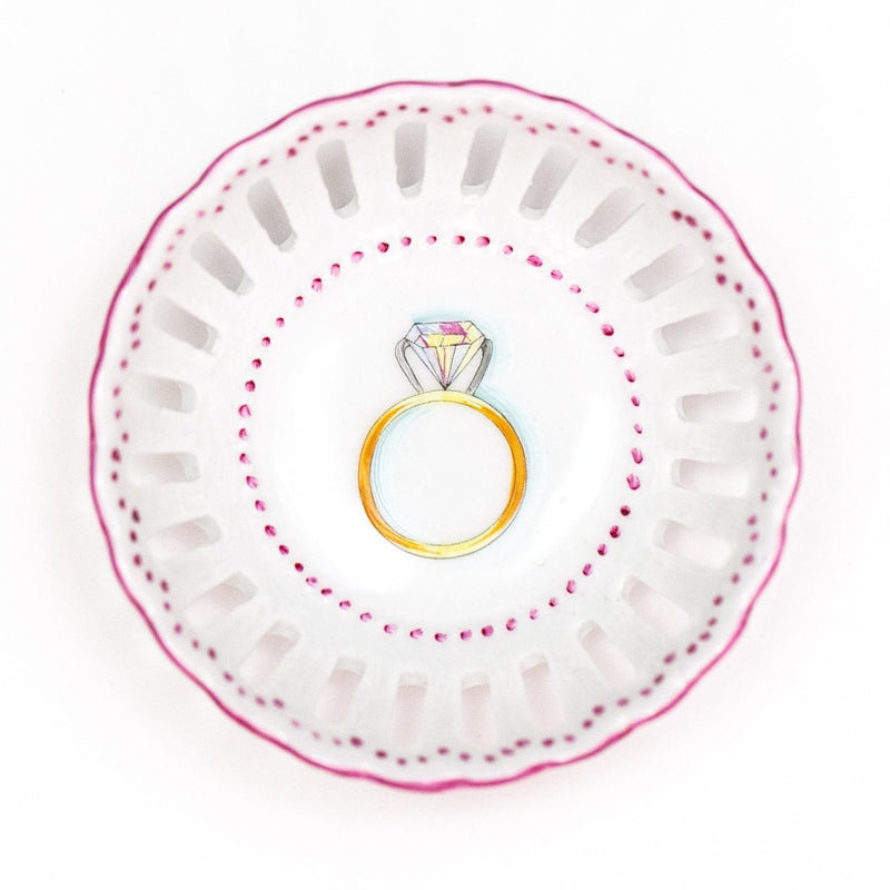 Hand painted porcelain ring dish - pink engagement