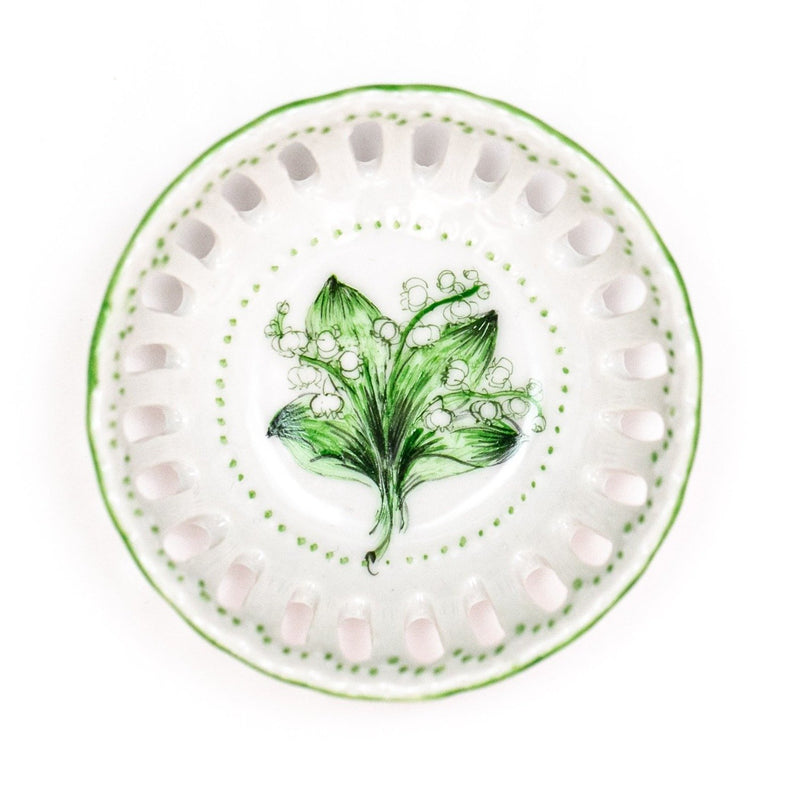 Hand painted porcelain ring dish - Lillies of the Valley