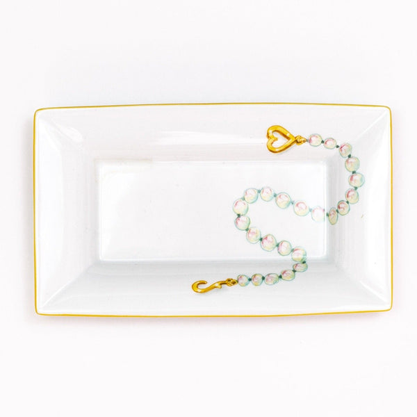 Hand painted porcelain Pearl Necklace Rectangular Dish