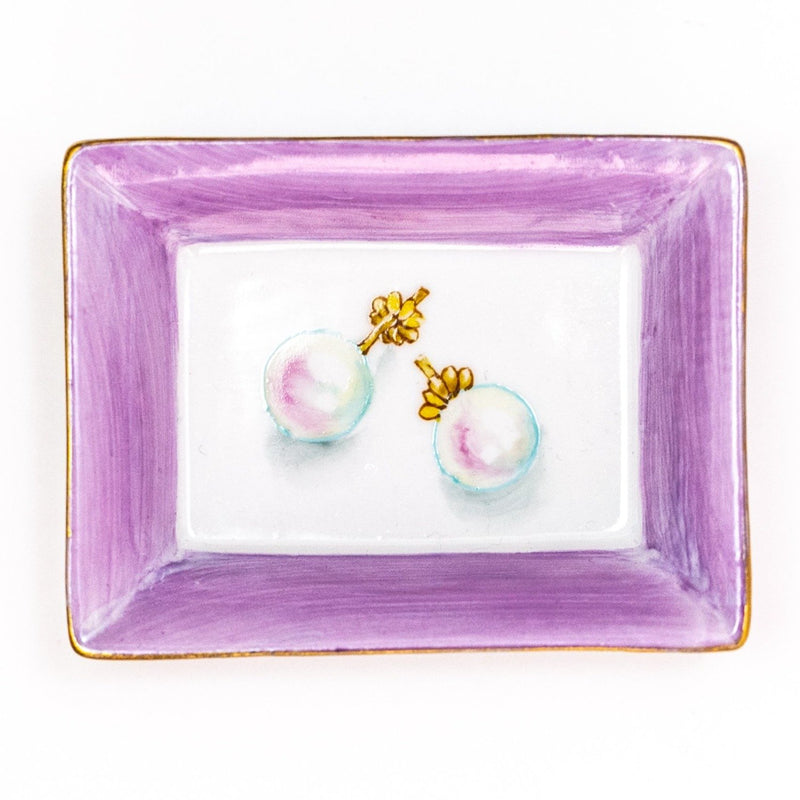 Hand painted Pearl Earrings Porcelain Dish - Lilac