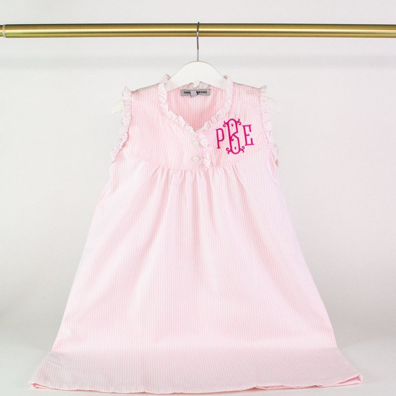 Pink Seersucker Nightgown - Monogrammed or Personalized