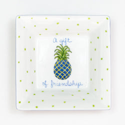 Hand painted porcelain Pineapple Friendship Square Dish