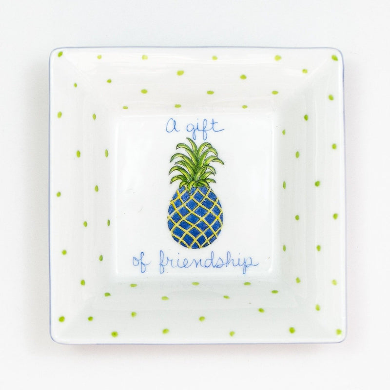 Hand painted porcelain Pineapple Friendship Square Dish