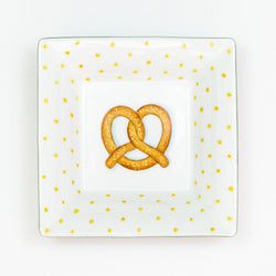 Hand painted porcelain Pretzel Square Dish