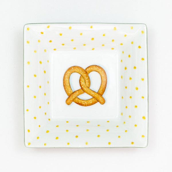 Hand painted porcelain Pretzel Square Dish