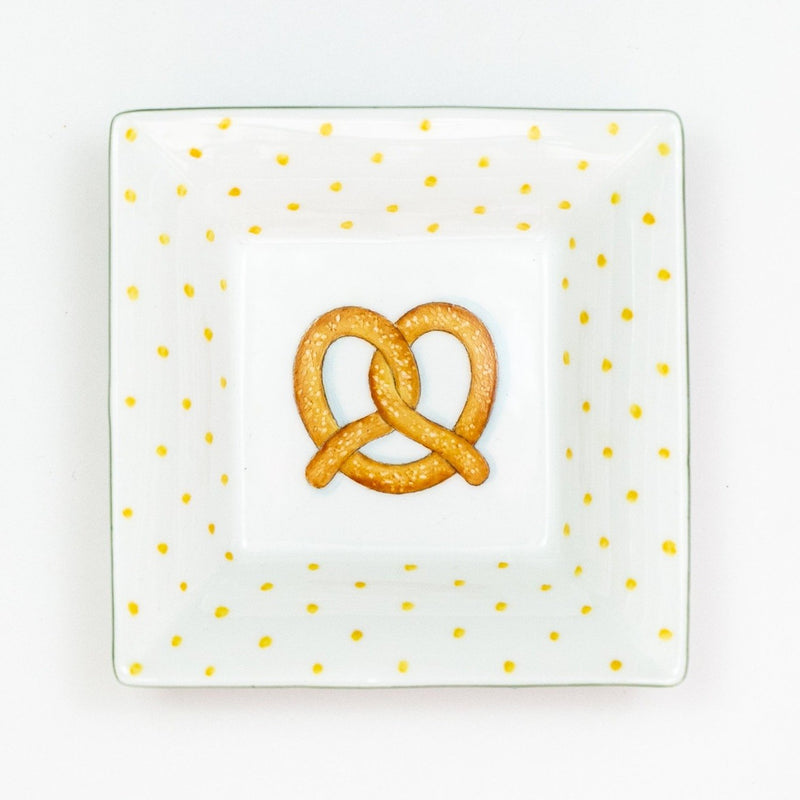 Hand painted porcelain Pretzel Square Dish