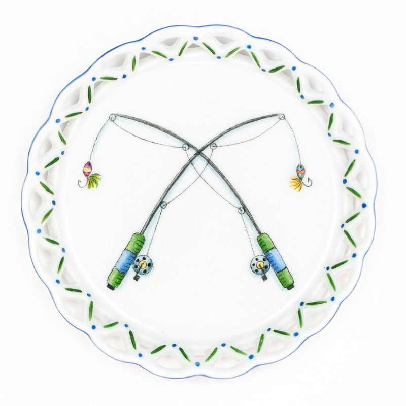 Hand painted porcelain Fishing Rods Wine Coaster