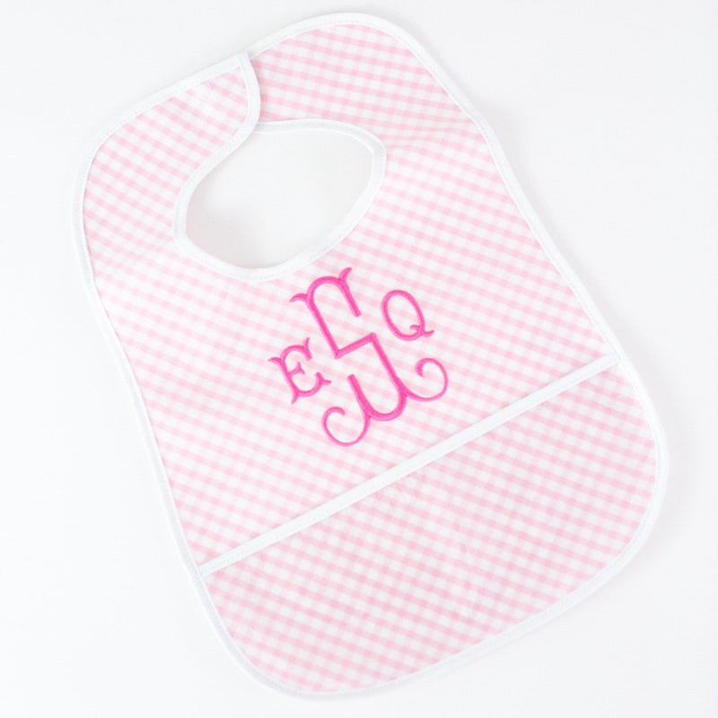 Laminated Bib - Pink Gingham - Personalized or Monogrammed