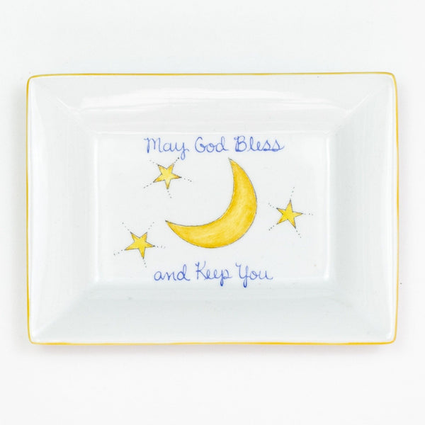 Hand painted "May God Bless" Rectangular Dish