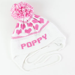 Knit Hearts Earflap Hat - Personalized