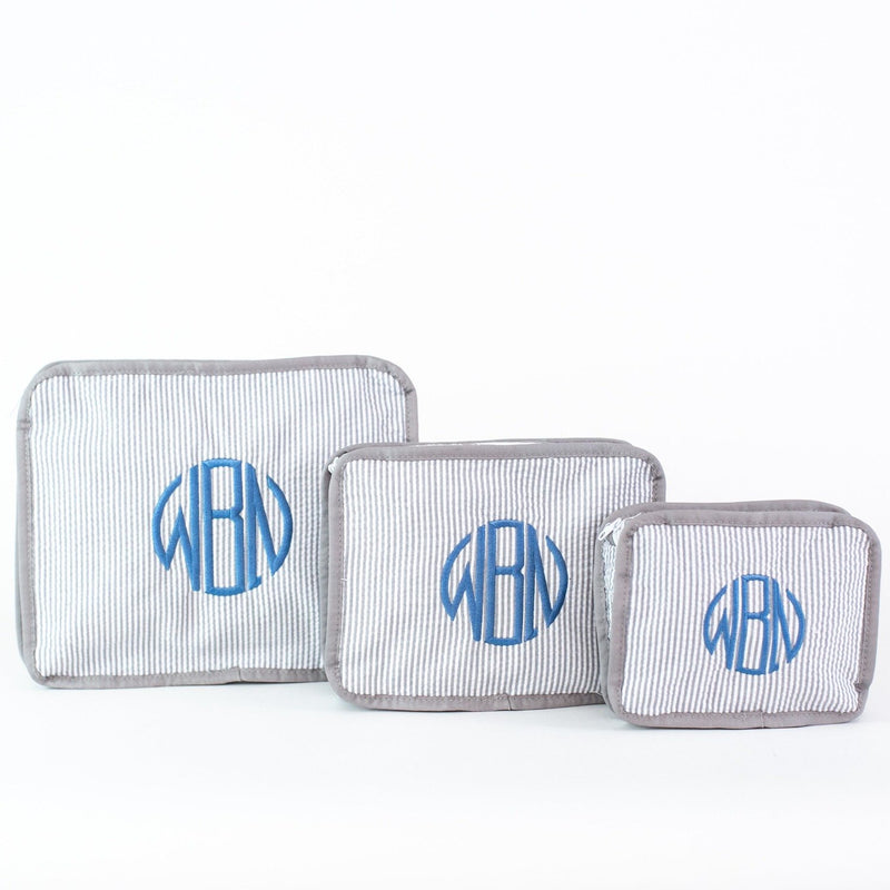 3-piece Stacking Set, Seersucker, Monogrammed, Gray